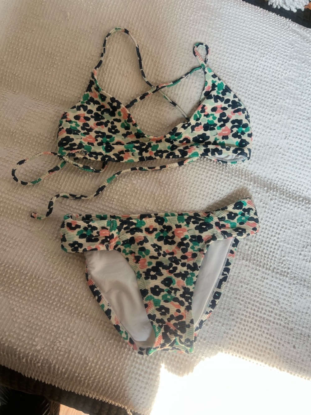 Carve Designs Leopard Spot Bikini Top & Bottoms in White, Green & Pink